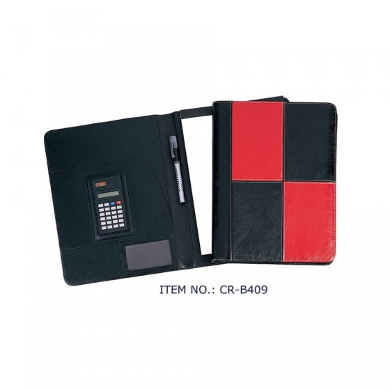 CR-B409s Black and Red Plaid splicing PU Leather A4 Conference File Folder