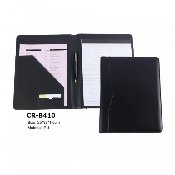 CR-B410 Black A4 Leather Classic and Simple File Folder for Business Gift 　