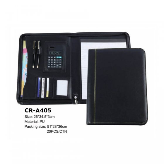 CR-A405 A4 Black Deluxe Executive Conference Portfolio with Calculator