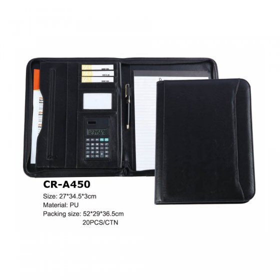 CR-A450 Timeless Design A4 Zipped Functional Leather Business Portfolio