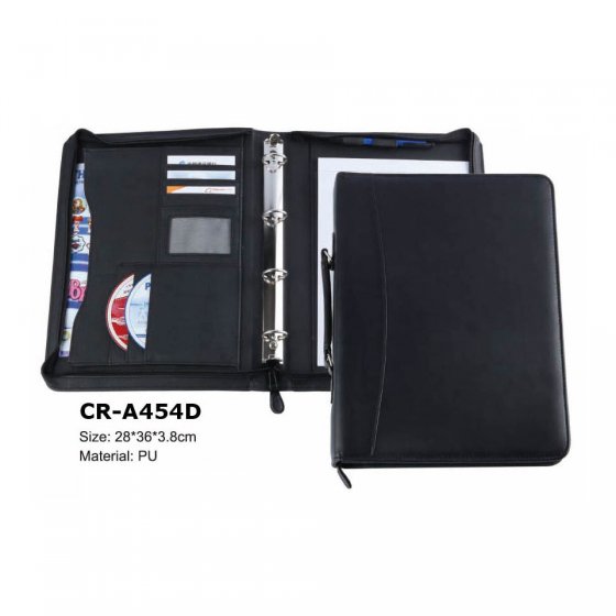 CR-A454D PU Leather A4 Ring Binder Portfolio with CD Pockets