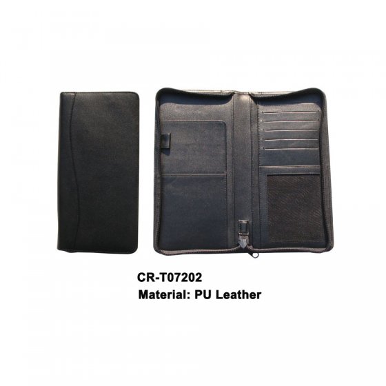 CR-T07202 PU Leather Journey Travel Long Wallet Passport Holder Agenda Organizer with Pen Loop